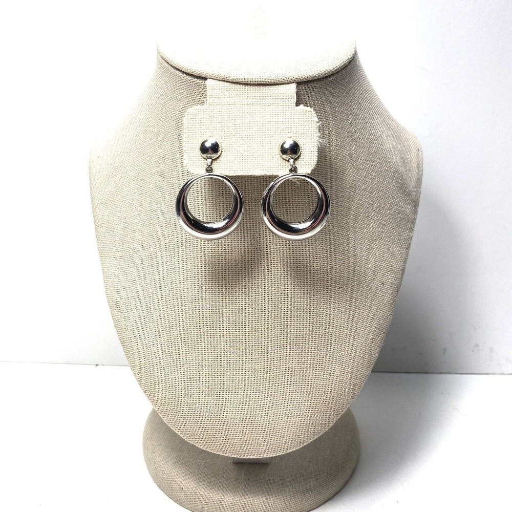 Vintage Signed Coro Earrings Chunky Silver Hoops Screw Back Big Bold Statement